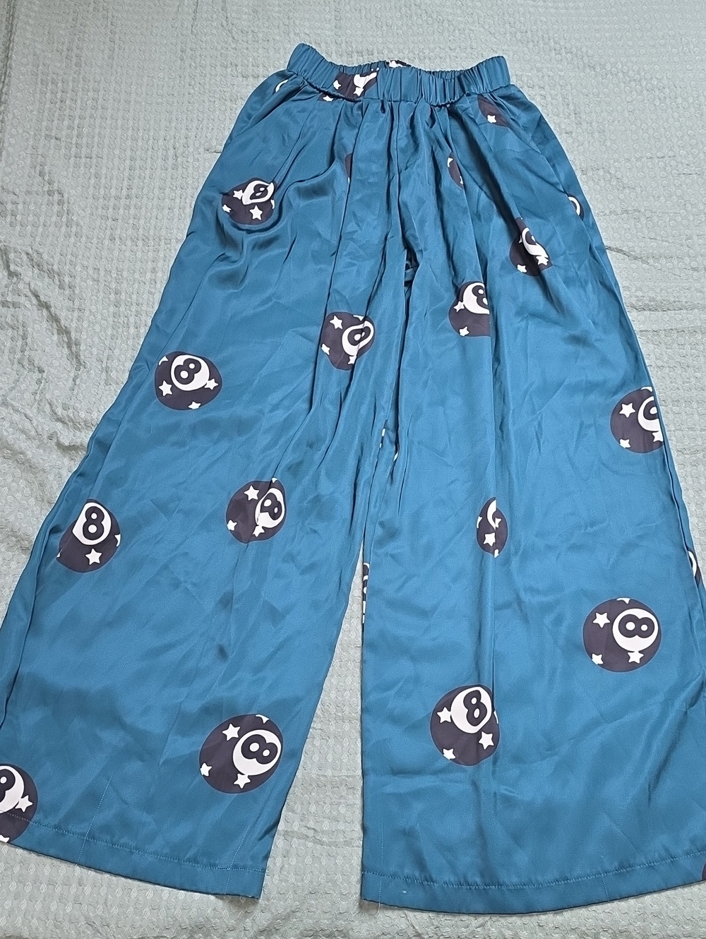 Chaser Teal Wide-Leg Joggers with Moon & 8-Ball Print